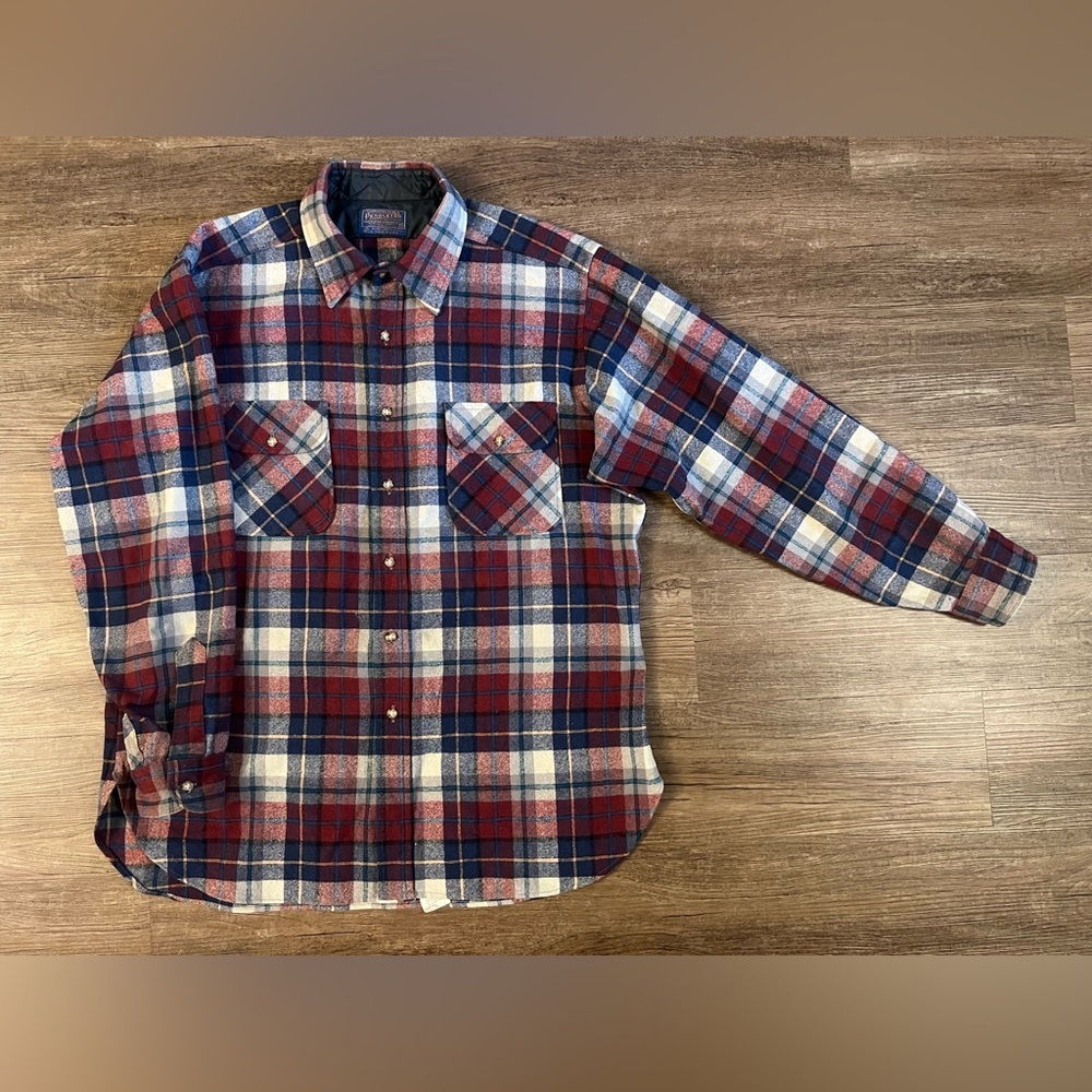 Pendleton Wool Blue & Red Plaid Shirt Mens XL VTG 60s Long Sleeve Pocket A26